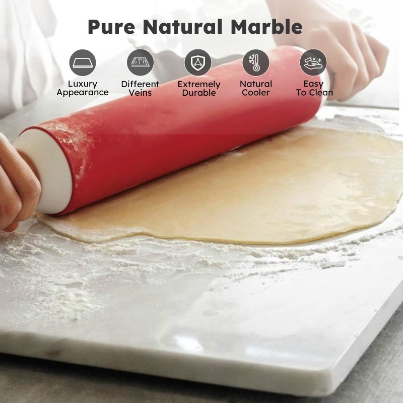 Diflart Natural Marble Pastry Board for Kitchen, 16x20 Inch, White, Stone Cutting Board Large for Dough Chocolate, Carrara Bianco, Marble Slab Christmas Thanksgiving Gift - Image 2